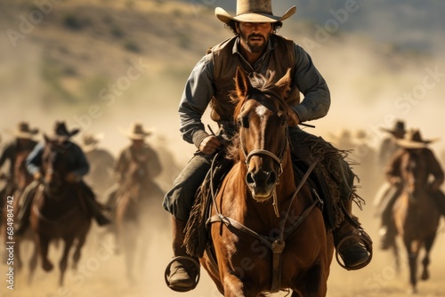 A cowboy in a hat on a western horse © Lubos Chlubny