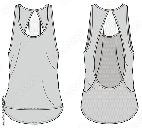 Women's vest Fashion Flat Sketch Vector Illustration, CAD, Technical Drawing, Flat Drawing, Template, Mockup.
