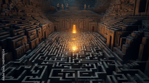 Generate a 4K, high-detailed, full ultra HD, high-resolution 8K background with a geometric pattern that resembles a complex labyrinth with mysterious doorways.