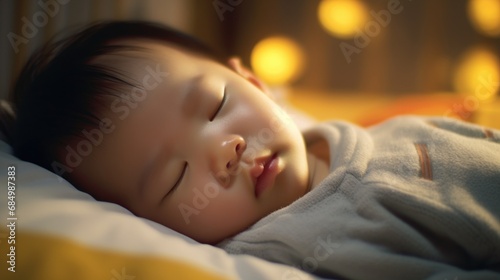 The infant is in a cozy crib, fast asleep.