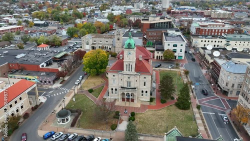 Harrisonburg, Virginia aerial establishing shot. Rockingham County Circuit Court and Clerk's office. photo