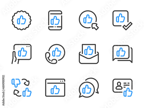 Thumbs up and Like vector line icons. Feedback and Rating outline icon set.