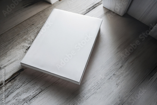 hardcover books with blank cover isolated on a wooden table photo