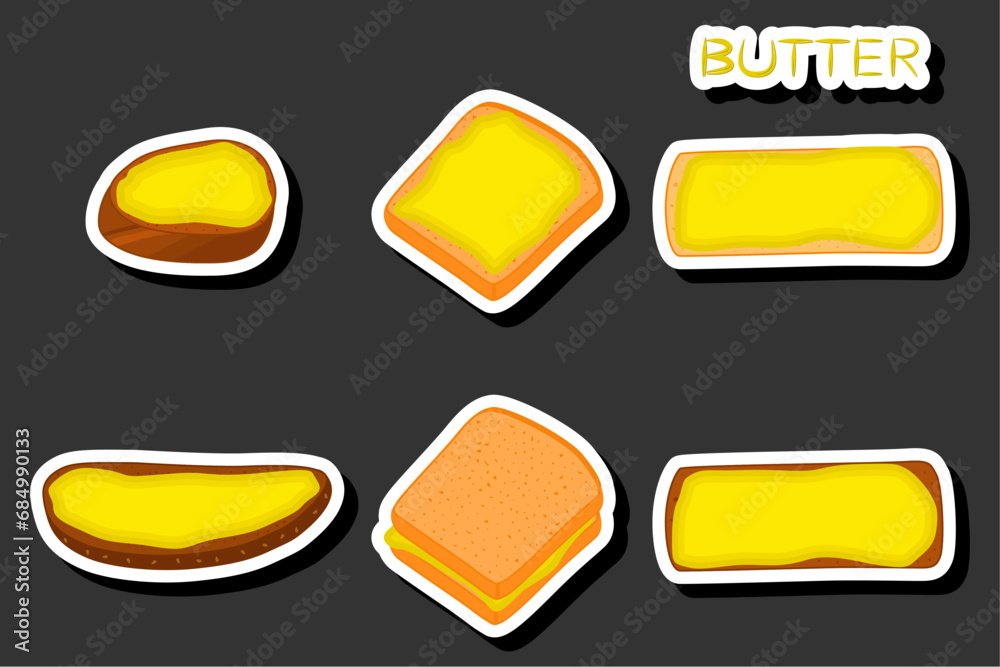 Illustration on theme big colored set different types creamy butter