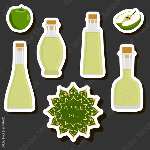Illustration on theme big set different types liquid oil, bottle various size