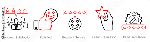 A set of 5 customer service icons as customer satisfaction, satisfied, excellent service