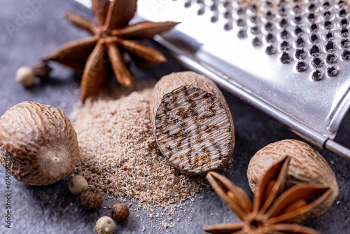 Spices star anise, cinnamon powder isolated