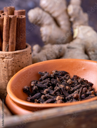 Spices cloves ginger and cinnamon isolated