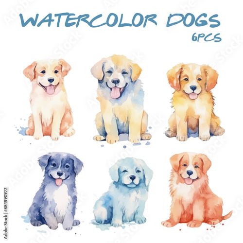 Fototapeta Naklejka Na Ścianę i Meble -  watercolor group of puppies illustration