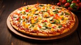 background vegetable pizza food fourth illustration delicious healthy, fresh toppings, crust tomato background vegetable pizza food fourth