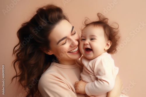 Family, motherhood, parenting. Mother and her baby child hugging and smiling