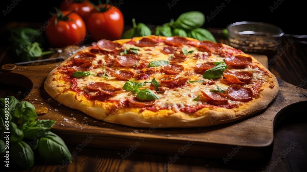 background lunch pizza food mouthwatering illustration delicious cheesy, pepperoni crust, sauce slice background lunch pizza food mouthwatering