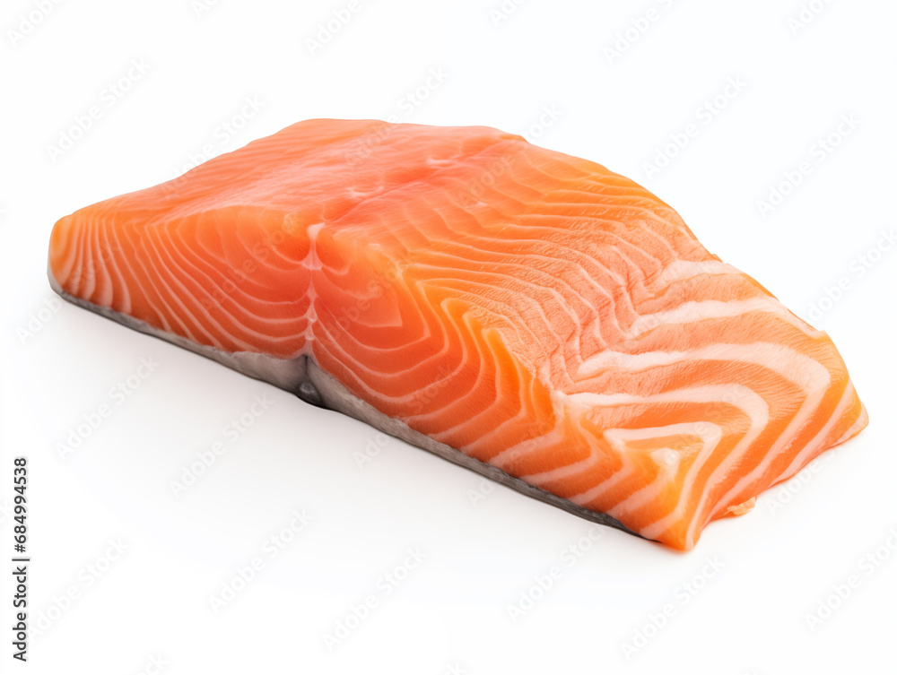 Vacuum packed salmon fillet. Prepared for long term freezing and storage. Isolated on a white background for the designer.