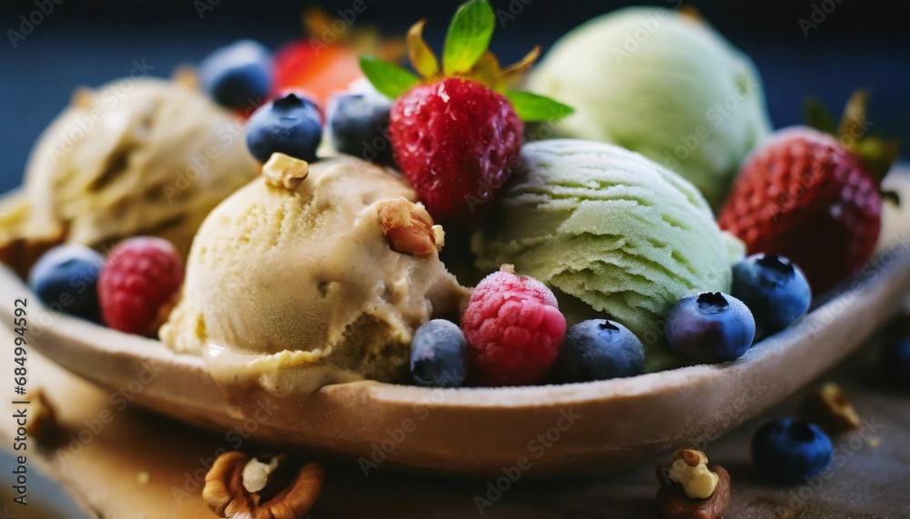 Homemade Organic Fresh fruit ice cream with special creamy ice cream