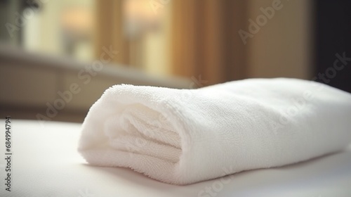 A close-up of a soft, white towel being delicately placed on a massage table,