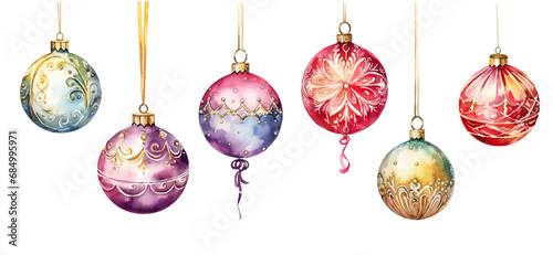 Vector watercolor Christmas decoration balls, vector watercolor Christmas illustration