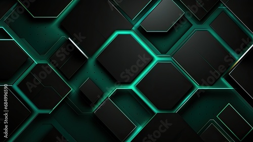Abstract metallic green lines black cyber geometric lines