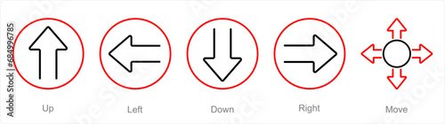 A set of 5 Direction icons as up, left, down