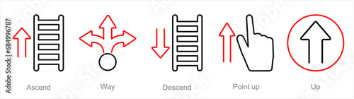 A set of 5 Direction icons as ascend, way, descend