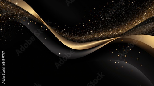 Black abstract curve illustration with gold glitter