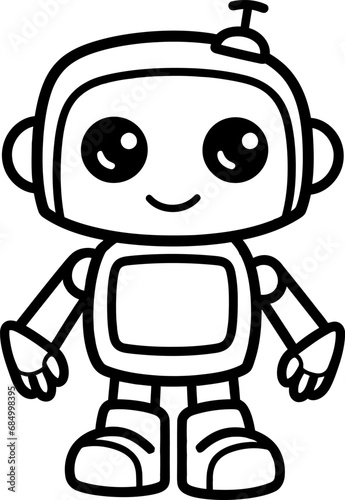 Cute little robot silhouette icon in black color. Vector template.