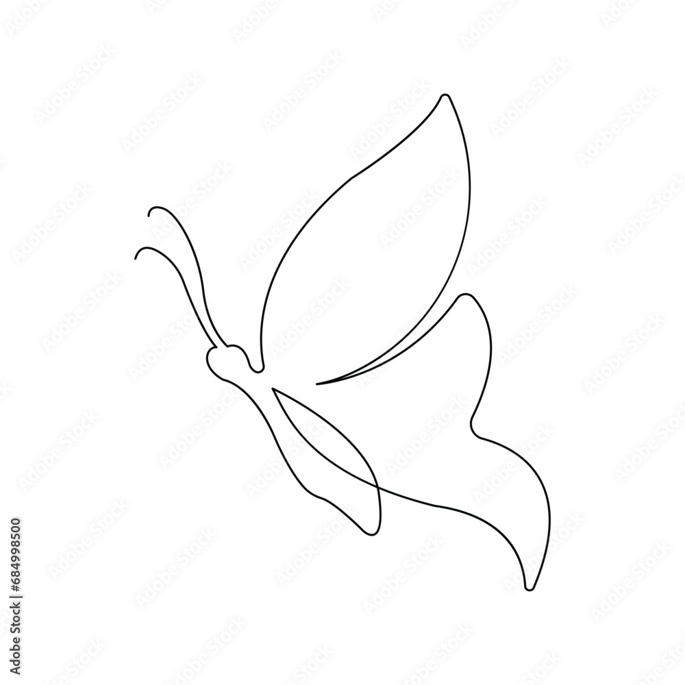 Fototapeta premium Continuous one line butterfly flying outline art drawing
