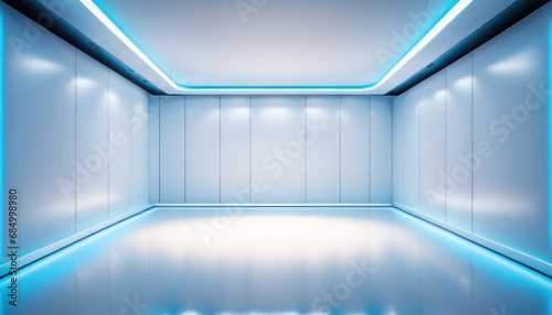 Chambre futuriste au murs blancs laqués éclairée par des lumières leds