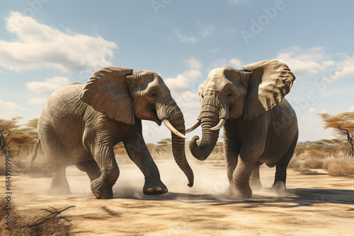 Male elephants fight each other photo