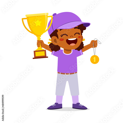 little kid holding trophy winning in sport