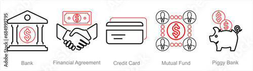 A set of 5 Finance icons as increase revenue, growth, budget