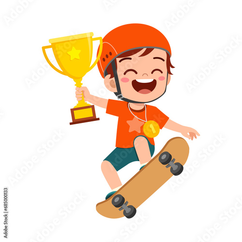 little kid holding trophy winning in sport