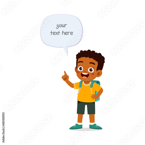 cute smart little boy speak with balloon chat