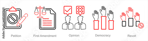 A set of 5 Freedom of Speech icons as petition, first amendment, opinion