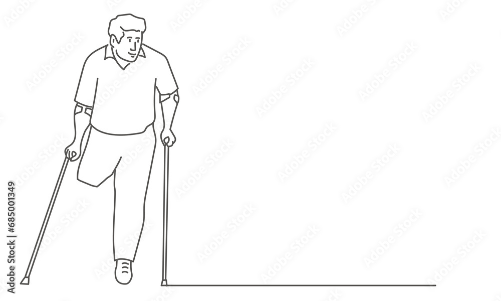 Man without leg on crutches.