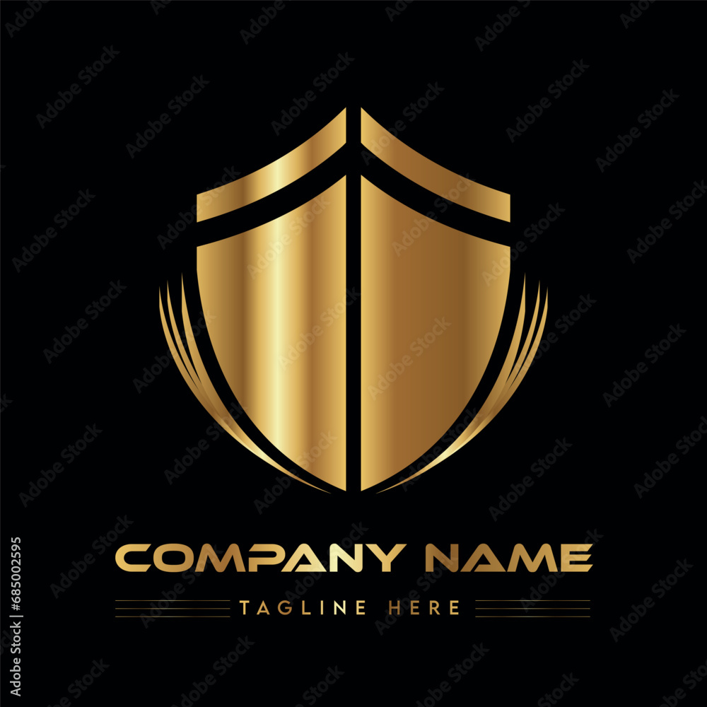 shield logo golden and black background Free vector logo with vintage ...