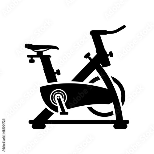 Black icon exercise bike isolated on white background. Rotating bike for exercise in the gym or fitness. Vector illustration flat design.