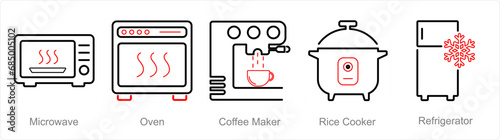 A set of 5 Home Appliance icons as microwave, oven, coffee maker