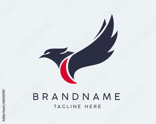 Red winged black bird logo and vector icon. minimal vector bird illustration. (ID: 685005187)