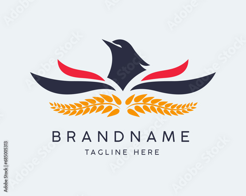 Red winged black bird logo and vector icon. minimal vector bird illustration. (ID: 685005313)
