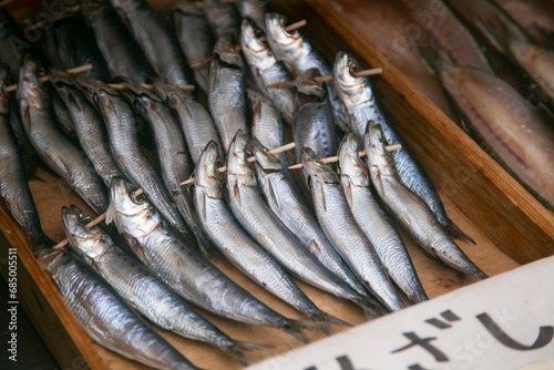Ito, Japan; 1st October 2023: Fish at a Dried Fish shop in Ito City, Shizuoka, Japan. photo