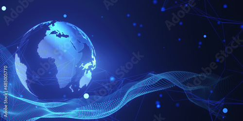 Creative glowing polygonal globe hologram on dark wallpaper. Metaverse and safety concept. 3D Rendering.