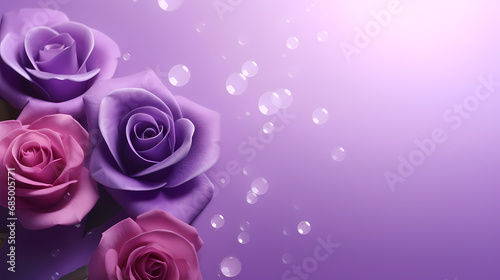 3d Rendering. Design for Mother s Day and Valentine Day illustration. purple rose flower and heart shape  bokeh on purple background. With Copy space.
