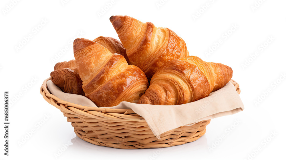 croissants in a basket isolated on white background croissants in a basket isolated on white background