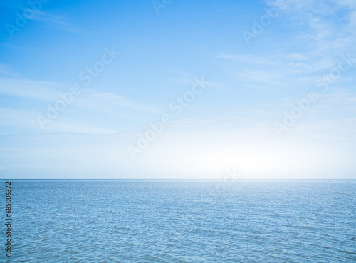 Sea Background Blue Water shore White Sky Horizon Season Summer Tropical Nature, Background Wallpaper Beautiful Seascape Island Outdoor Concept for Tourism Travel Vacation Summer Holiday Relax.