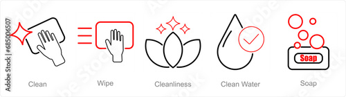 A set of 5 Hygiene icons as clean, wipe, cleanliness
