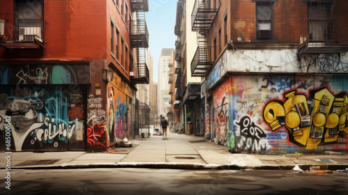 Modern city of New York with graffiti on the building photo