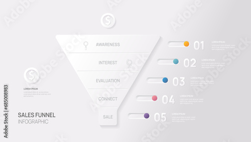 Infographic Sales funnel diagram template for business. neumorphic design neumorphic design. vector infographics.