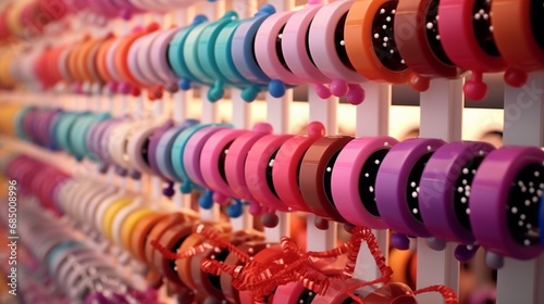 A collection of colorful hair rollers arranged artistically in a pristine beauty salon.