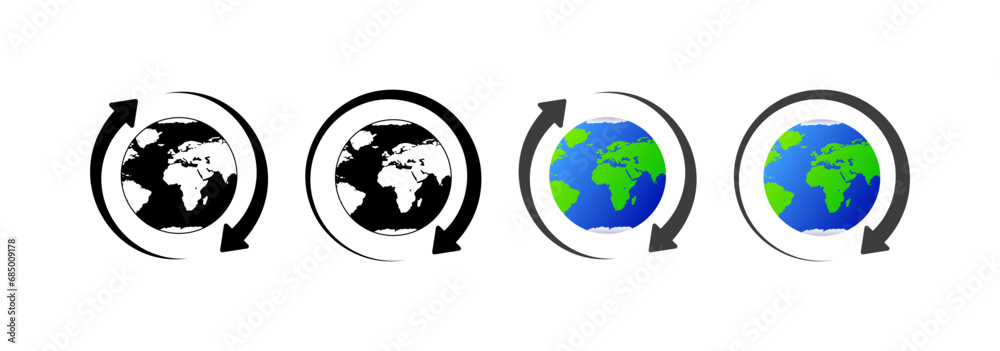 Arrows around planet icons. Different styles, arrows in a circle, planet icons. Vector icons Arrows around planet icons. Different styles, arrows in a circle, planet icons. Vector icons