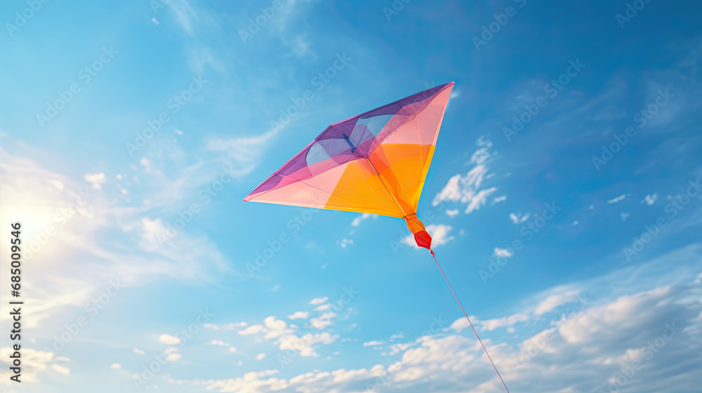 colorful kite flying in the blue sky